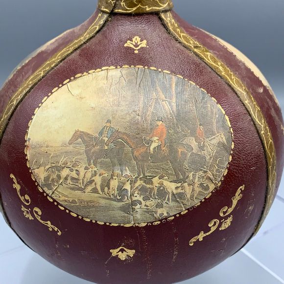 Vintage 1960s Fausto Cordin Leather Wrapped Decanter Hunt Scenes Florence Italy - Picture 4 of 10